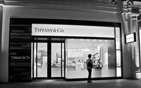 Tiffany & Co. retail storefront in black and white