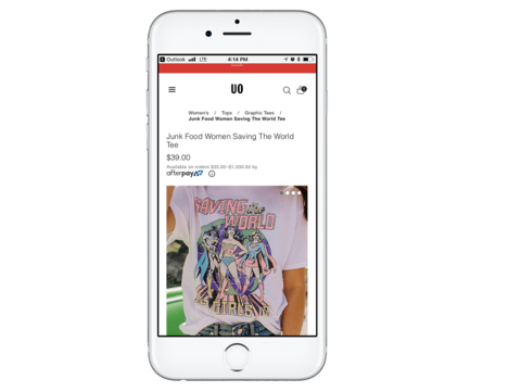 Urban Outfitters Afterpay mobile app