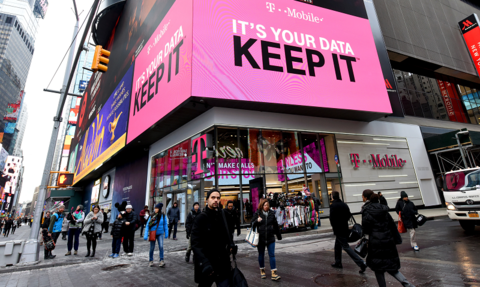 T-Mobile store NYC storefront Times Square, exterior - 800 px (T-Mobile) T-Mobile's Signature store in Times Square, NYC
