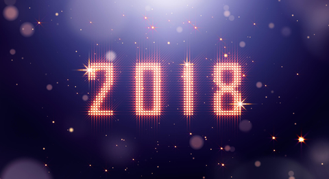 2018 Happy New Year with glittering lights 2018 Happy New Year with digital font