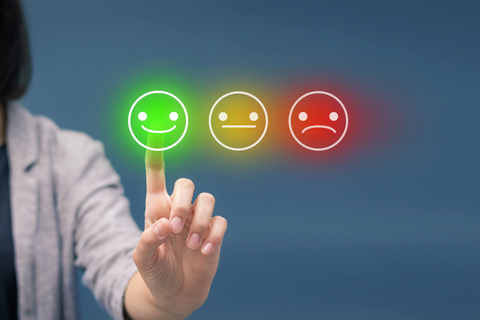 Evaluating customer service with emoji Using smiley faces to rate customer service
