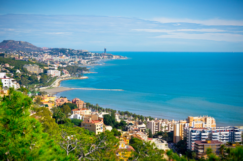 Malaga Spain Landscape view of Malaga City, Spain overlooking the sea