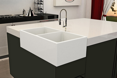Fiamma collection This sink offers a unique option that allows installation on the corner of a kitchen island.