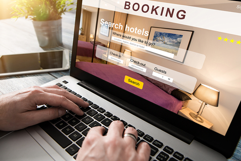 Hotel booking computer screen on a hotel booking website