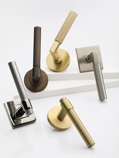 Luxe modern leversets With either a knurled or reeded detail, the levers add both visual and tactile interest to a door or entryway.