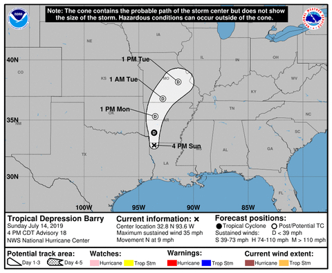 NOAA Barry Map A map projecting Barry's path