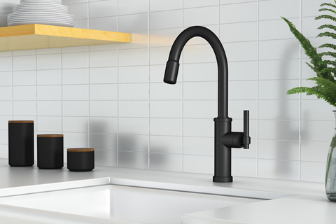 Seager pull-down faucet Introducing the Seager pull-down faucet, which includes Newport Brass’ signature magnetic docking system that secures the pull-out spray head to the spout when not in use.