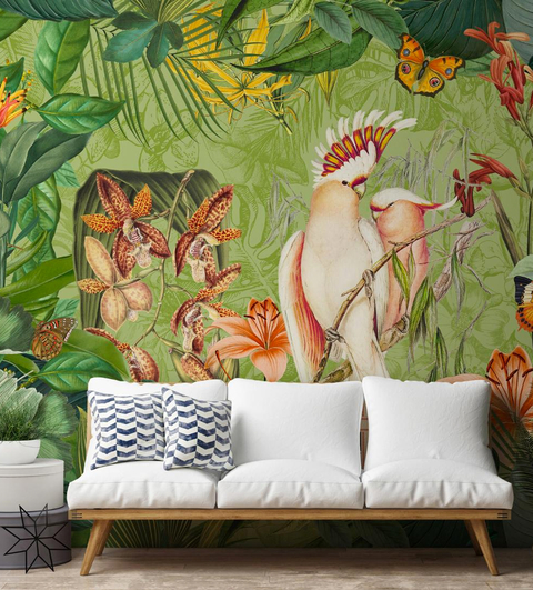 Wallsauce Designed by illustrator Andrea Haase, the wallpapers feature vintage-style maps underneath intricately illustrated jungle scenes.