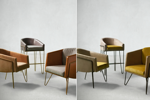 Float collection Dutch East Design paired with Jamie Stern Furniture, Carpet & Leather to create the Float collection. The collaborative collection consists of soft, rounded chairs and barstools.
