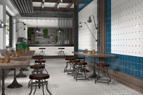 Stellar tile collection Stellar is a white body wall tile collection available in three classic colors (white, black and blue) and five patterns to create modern tilescape.