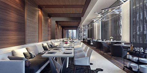 Hotel restaurant tables and chairs in a restaurant