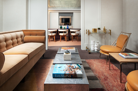 SLS Hotel, a Luxury Collection Hotel, Beverly Hills Presidential Suite A living space within a presidential suite, with the dining room visible through a doorframe.