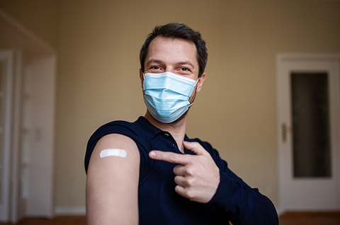 man after getting vaccine shot man after getting vaccine shot