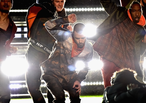 Justin Timberlake performs in the Pespi Superbowl Halftime Show