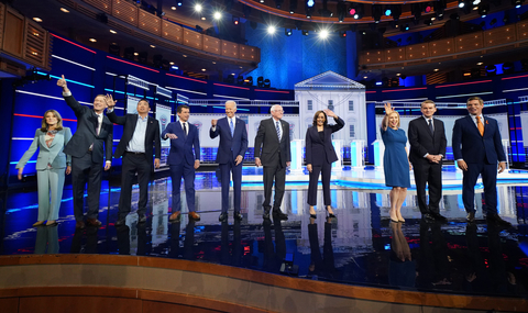 set design for first round Democratic Debate 2020
