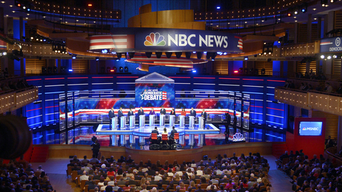 set design for first round Democratic Debate 2020
