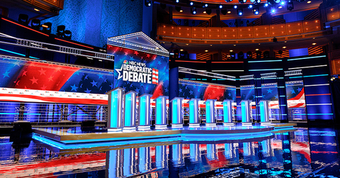 set design for first round Democratic Debate 2020