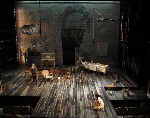 Stupid F*cking Bird Misha Kachmanwasnbspscenic designer for the world premiere atnbspWoolly Mammoth Theatre Companynbspin Washington DCnbspColin K Billsnbspdesigned the lights for Shalwitzrsquos production andnbspLaree Lentznbspdesigned the costumes Sound design and original music and lyrics were bynbspJames SuggnbspWolly Mammoth39s production of SFB