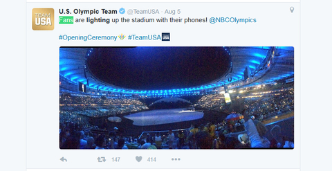 US Olympic Team Verified account rlmTeamUSA Aug 5 Rio de Janeiro Brazil Fans are lighting up the stadium with their phones NBCOlympics OpeningCeremony TeamUSA