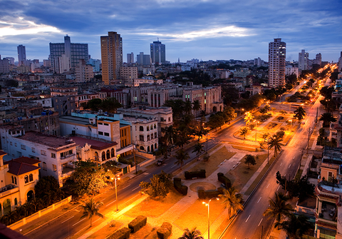 Havana, Cuba // Photo by Konstik/iStock/Getty Images Plus/Getty Images A birds eye view of Havana, Cuba at night