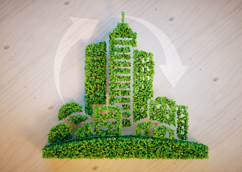 Sustainability Getty Green city made of leaves