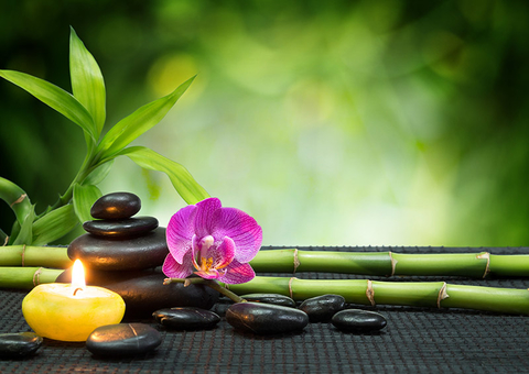 Spa - Purple orchid and bamboo on a table Spa - Purple orchid and bamboo on a table
