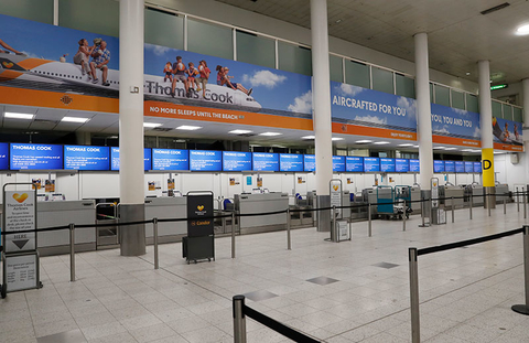 Thomas Cook Empty Check-in Desk Editorial Travel Group Only AP Newscred Empty Thomas Cook check-in desk in Gatwick Airport, England