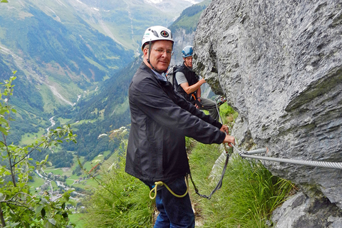 Rick Steves traversing the via ferrata Rick Steves traversing the via ferrata