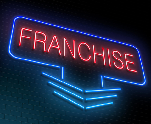 Neon sign with the word franchise Neon franchise sign
