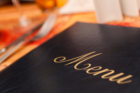 Closed menu with knife and fork Closed black menu
