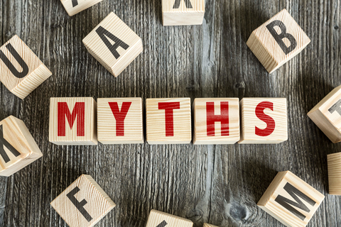 Blocks spelling out the word "myths" "Myths" spelled in block letters