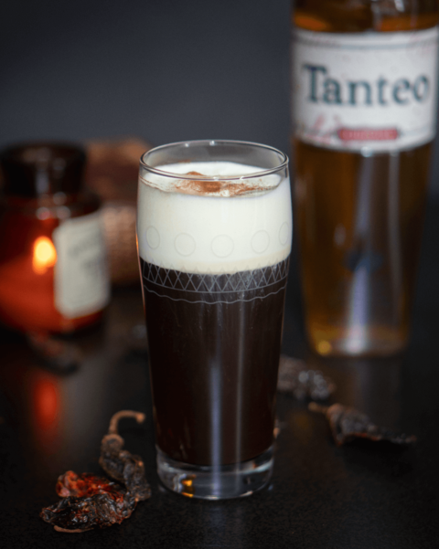 Chipotle Irish Coffee cocktail made with Tanteo Chipotle Tequila