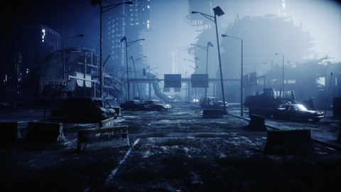 Dark apocalypse scene of destroyed city Apocalyptic city scene