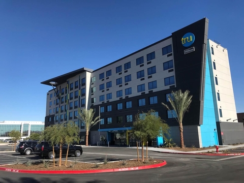 Tru Las Vegas Owned by the United Brotherhood of Carpenters, the six-floor, 166-room Tru by Hilton Las Vegas Airport is the largest Tru by Hilton hotel property to date.