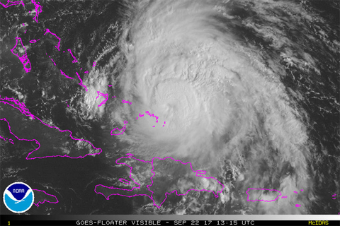 Hurricane Maria Satellite NOAAA Satellite photo of Hurricane Maria's position as of Friday morning