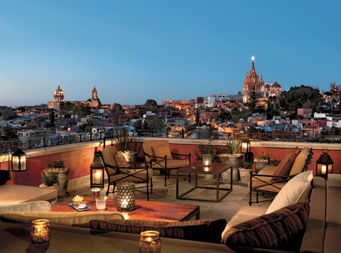 San Miguel del Allende Rosewood Editorial San Miguel del Allende, seen here from a terrace of the Rosewood Hotel, has a diverse population of locals and expats from 63 countries.