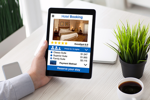 online booking computer screen with hotel booking
