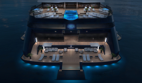 Aft Marina Night View Top-down view of the new yacht in Ritz Carlton Yacht Collection