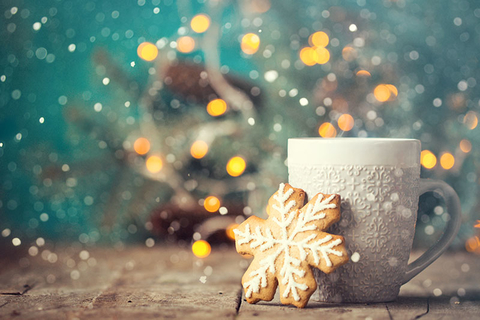 Holiday Travel Getty Christmas or New Year composition with cocoa, marshmallows, gingerbread cookies and christmas decorations