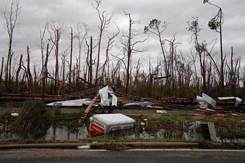 Hurricane Michael Newscred Editorial Travel Group Only Shredded trees, derailed train cars and a sunken trailer are seen in the aftermath of Hurricane Michael in Panama City, FL.