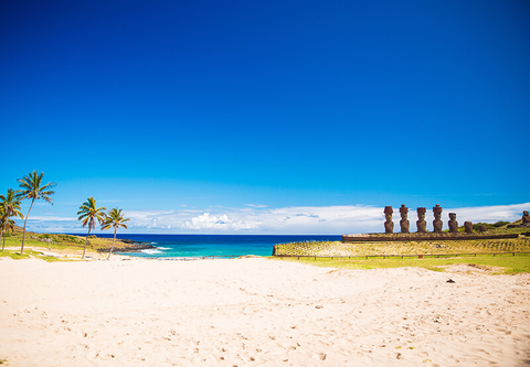 Easter Island - Lindrik/iStock/Getty Images Plus/Getty Images View of the moai heads on Easter Island in front of Pacific Ocean