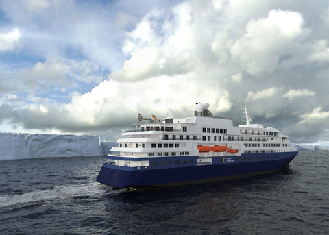 Quark Expeditions Ship A Quark Expeditions ship at sea near a wall of ice
