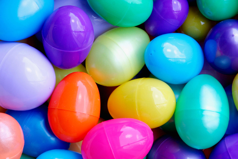 Assortment of plastic Easter eggs Colorful plastic Easter eggs