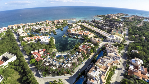 KASA Hotel Riviera Maya Simulation Overhead view of the hotel overlooking the water