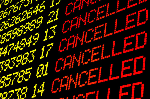 Flight Cancellations Getty Cancelled flights on airport board