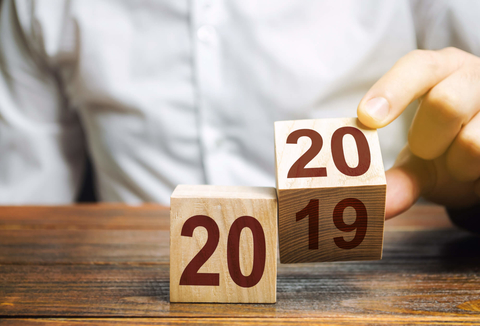 Wooden blocks with 2019 and 2020 Wooden blocks switching from 2019 to 2020