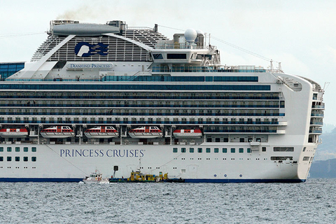 Diamond Princess Coronavirus Newscred Editorial Travel Group Only A small boat navigates near a cruise ship Diamond Princess anchoring off the Yokohama Port.