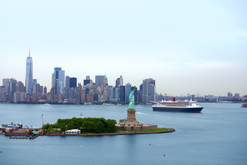 Queen Mary 2 in New York Queen Mary 2 sails with New York City skyline in background