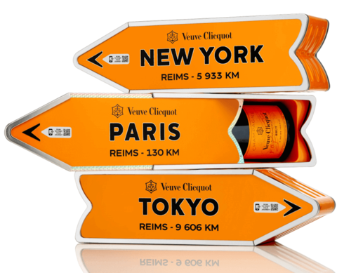 Veuve Clicquot Yellow Label Champagne metal arrow holiday case - Booze & Baubles Holiday Gift Guide