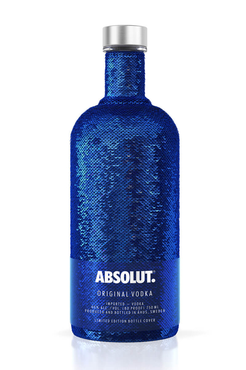 Absolut Holiday sequin vodka bottle - Booze & Baubles Holiday Gift Guide